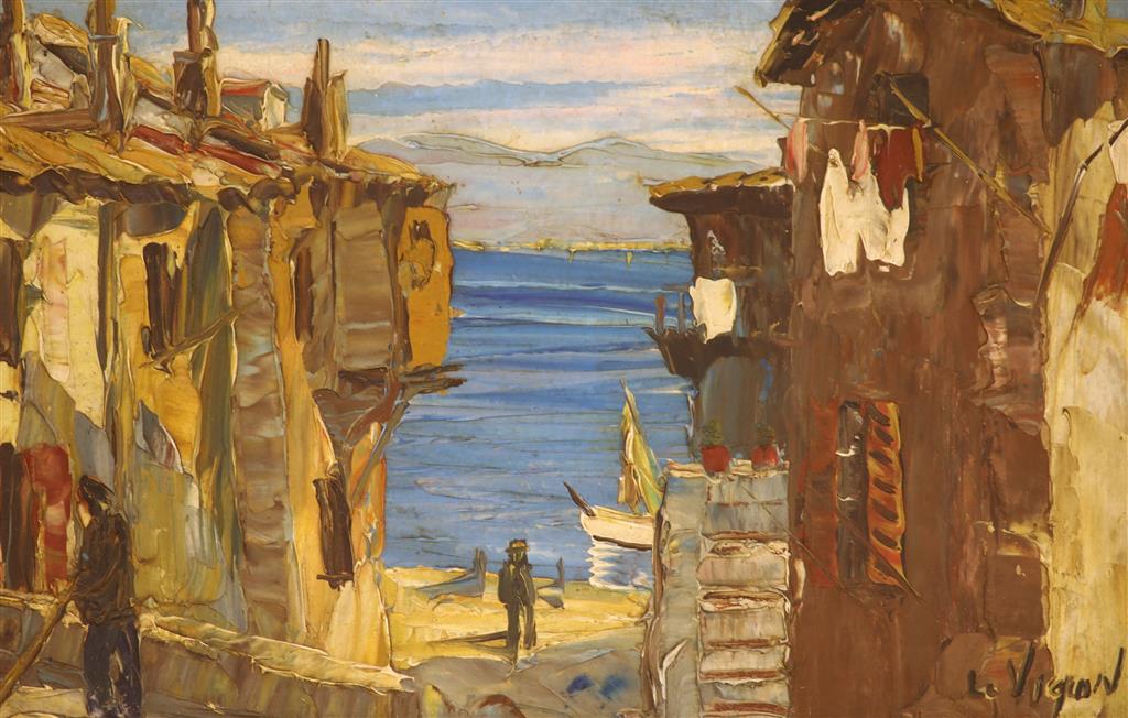 Louis Jacques Vigon (1897-1985), oil on board, View of Villefranche, signed and inscribed verso, 18 x 28cm